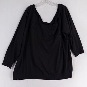 Torrid Off Shoulder Light Weight French Terry Embroidered Sweatshirt 4X Black